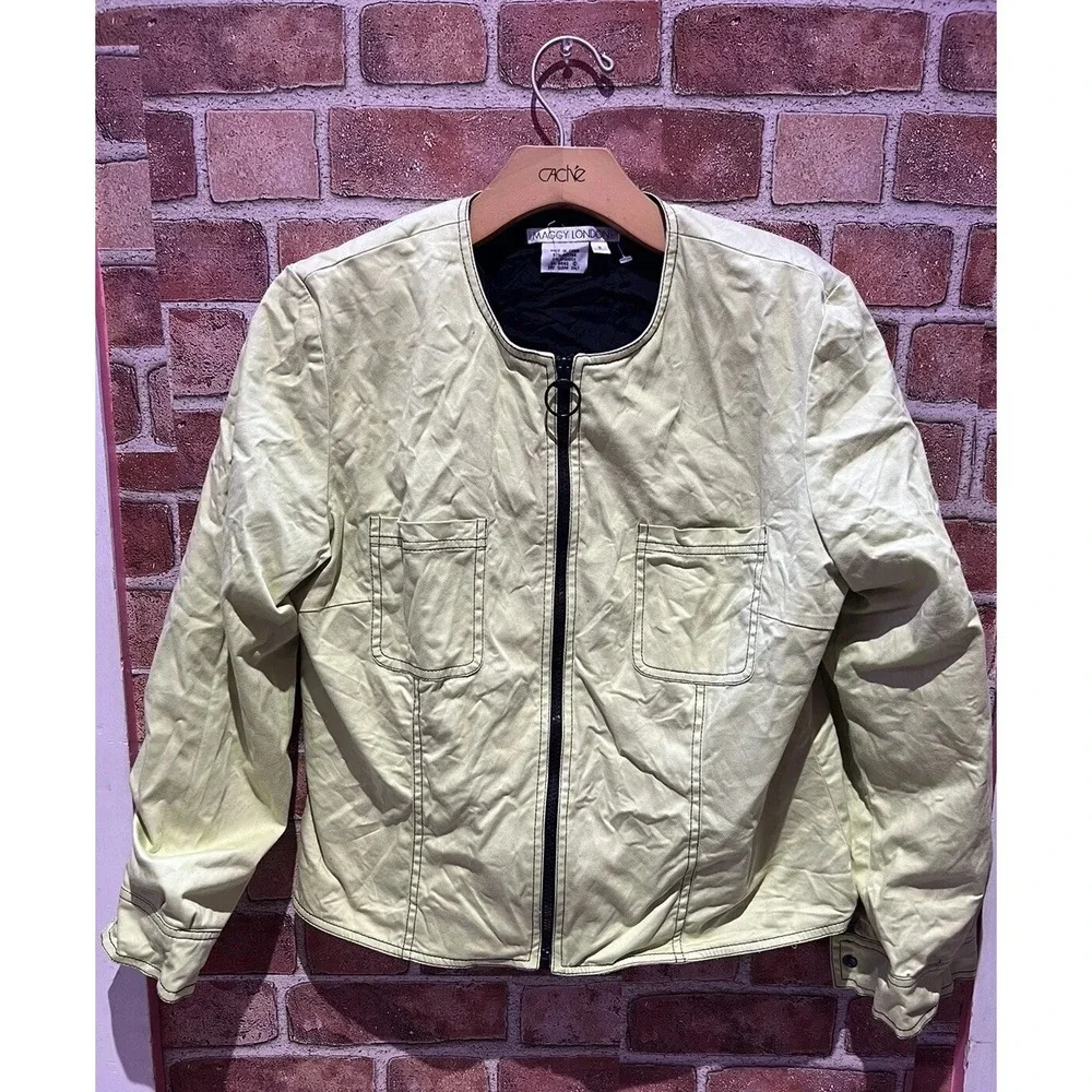 Vintage Maggy London Size 8 Lime Green/‎ Black Long Slv Full Zip Casual Jacket
